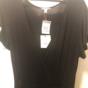Cris Cross Short Sleeve High Low Black Dress